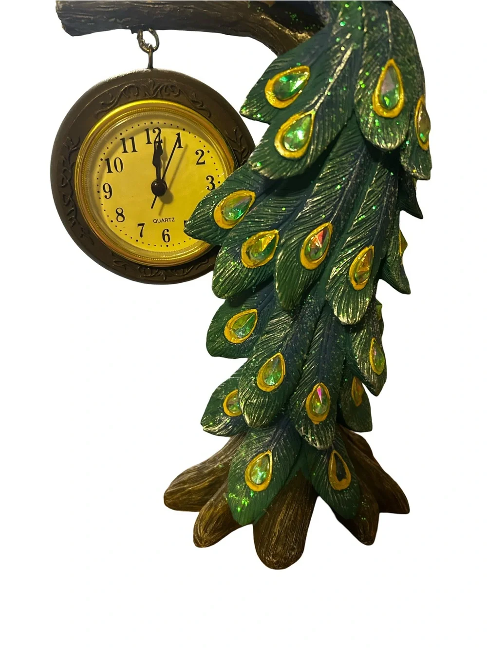 🦚Cracker Barrel Green and Yellow Peacock Decor Clock